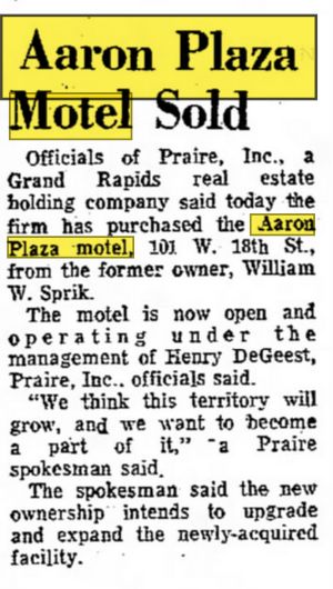 Aaron Plaza Motel (Blue Swan Inn) - Apr 1972 Sold